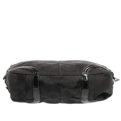 Pre Owned Coach Black Signature Canvas and Patent Leather Katarina Hobo