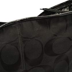 Pre Owned Coach Black Signature Canvas and Patent Leather Katarina Hobo