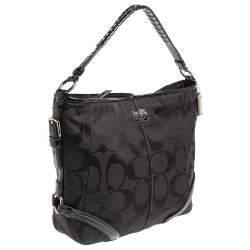 Pre Owned Coach Black Signature Canvas and Patent Leather Katarina Hobo