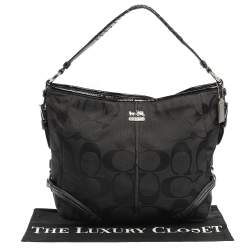 Pre Owned Coach Black Signature Canvas and Patent Leather Katarina Hobo