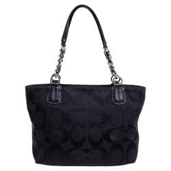 Pre Owned Coach Black Signature Canvas and Leather Tote
