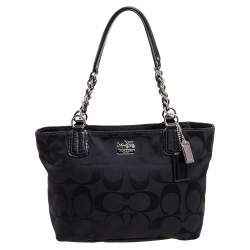 Pre Owned Coach Black Signature Canvas and Leather Tote