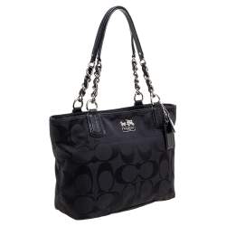 Pre Owned Coach Black Signature Canvas and Leather Tote
