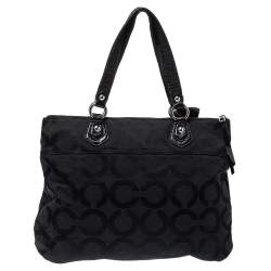 Pre Owned Coach Black Op Art Canvas and Patent Leather Glam Tote
