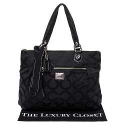 Pre Owned Coach Black Op Art Canvas and Patent Leather Glam Tote