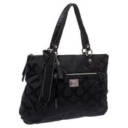 Pre Owned Coach Black Op Art Canvas and Patent Leather Glam Tote