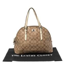 Coach Brown/Gold Signature Coated Canvas and Leather Peyton Cora Satchel