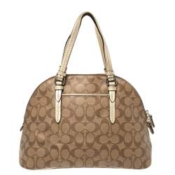 Coach Brown/Gold Signature Coated Canvas and Leather Peyton Cora Satchel