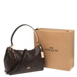 Pre Owned Coach Brown Signature Coated Canvas and Leather Small Mia Shoulder Bag