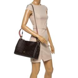 Pre Owned Coach Brown Signature Coated Canvas and Leather Small Mia Shoulder Bag