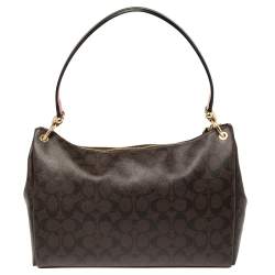 Pre Owned Coach Brown Signature Coated Canvas and Leather Small Mia Shoulder Bag