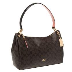 Pre Owned Coach Brown Signature Coated Canvas and Leather Small Mia Shoulder Bag