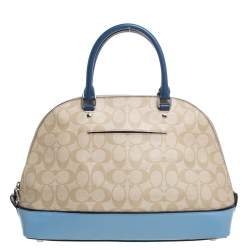 Pre Owned Coach Beige/Blue Signature Coated Canvas And Leather Sierra Satchel