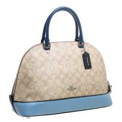 Pre Owned Coach Beige/Blue Signature Coated Canvas And Leather Sierra Satchel