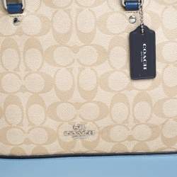 Pre Owned Coach Beige/Blue Signature Coated Canvas And Leather Sierra Satchel