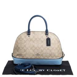 Pre Owned Coach Beige/Blue Signature Coated Canvas And Leather Sierra Satchel