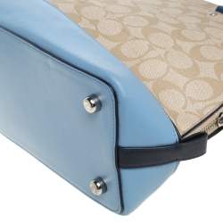 Pre Owned Coach Beige/Blue Signature Coated Canvas And Leather Sierra Satchel