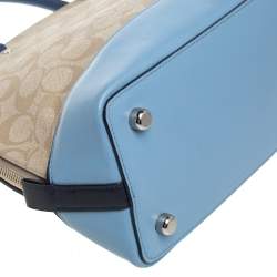 Pre Owned Coach Beige/Blue Signature Coated Canvas And Leather Sierra Satchel