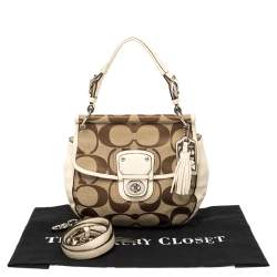Pre Owned Coach Ivory/Beige Signature Canvas and Leather 70th Anniversary Limited Edition Willis Bag