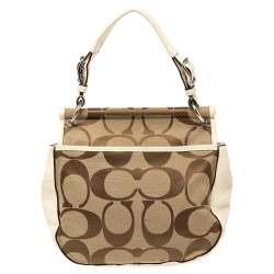 Pre Owned Coach Ivory/Beige Signature Canvas and Leather 70th Anniversary Limited Edition Willis Bag