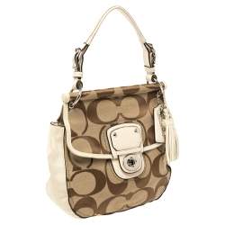 Pre Owned Coach Ivory/Beige Signature Canvas and Leather 70th Anniversary Limited Edition Willis Bag