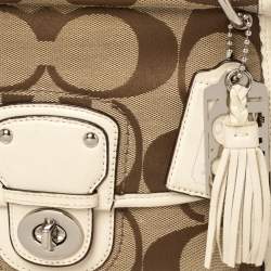 Pre Owned Coach Ivory/Beige Signature Canvas and Leather 70th Anniversary Limited Edition Willis Bag