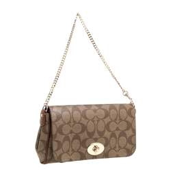 Pre Owned Coach Brown Signature Coated Canvas and Leather Mini Ruby Crossbody Bag