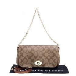 Pre Owned Coach Brown Signature Coated Canvas and Leather Mini Ruby Crossbody Bag
