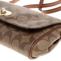 Pre Owned Coach Brown Signature Coated Canvas and Leather Mini Ruby Crossbody Bag