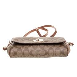 Pre Owned Coach Brown Signature Coated Canvas and Leather Mini Ruby Crossbody Bag