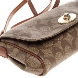 Pre Owned Coach Brown Signature Coated Canvas and Leather Mini Ruby Crossbody Bag