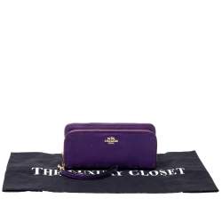 Pre Owned Coach Purple Leather Zip Around Wallet