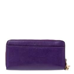 Pre Owned Coach Purple Leather Zip Around Wallet
