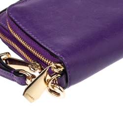 Pre Owned Coach Purple Leather Zip Around Wallet
