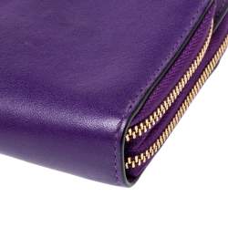 Pre Owned Coach Purple Leather Zip Around Wallet