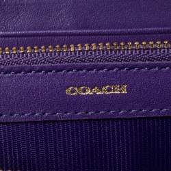 Pre Owned Coach Purple Leather Zip Around Wallet