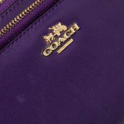 Pre Owned Coach Purple Leather Zip Around Wallet