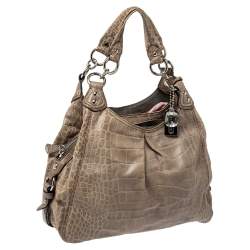 مملوكة مسبقًا حقيبة كتف كوتش ماديسون ماغي جلد ن قشة التمساح أخضر فاتح