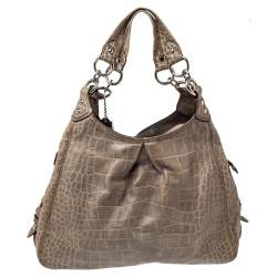 مملوكة مسبقًا حقيبة كتف كوتش ماديسون ماغي جلد نقشة التمساح أخضر فاتح