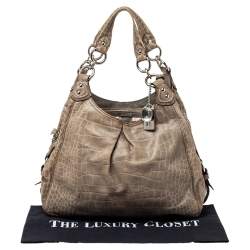 مملوكة مسبقًا حقيبة كتف كوتش ماديسون ماغي جلد نقشة التمساح أخضر فاتح