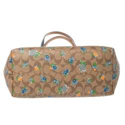 Pre Owned  Coach Blue/Beige Floral Print Signature Coated Canvas and Leather City Zip Tote