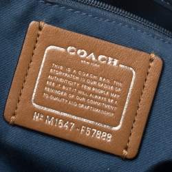 Pre Owned  Coach Blue/Beige Floral Print Signature Coated Canvas and Leather City Zip Tote