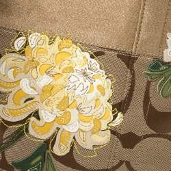 Pre Owned Coach Gold/Beige Signature Floral Applique Canvas and Leather Tote 