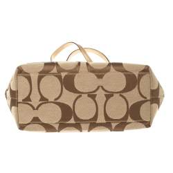 Pre Owned Coach Gold/Beige Signature Floral Applique Canvas and Leather Tote 