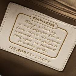 Pre Owned Coach Gold/Beige Signature Floral Applique Canvas and Leather Tote 