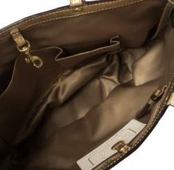 Pre Owned Coach Gold/Beige Signature Floral Applique Canvas and Leather Tote 