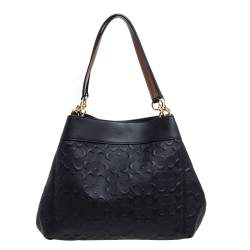 Pre Owned Coach Black Embossed Leather Lexy Shoulder Bag