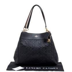 Pre Owned Coach Black Embossed Leather Lexy Shoulder Bag