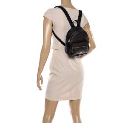 Pre Owned Coach Black/Brown Signature Coated Canvas and Leather Mini Charlie Backpack