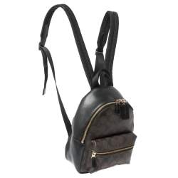 Pre Owned Coach Black/Brown Signature Coated Canvas and Leather Mini Charlie Backpack